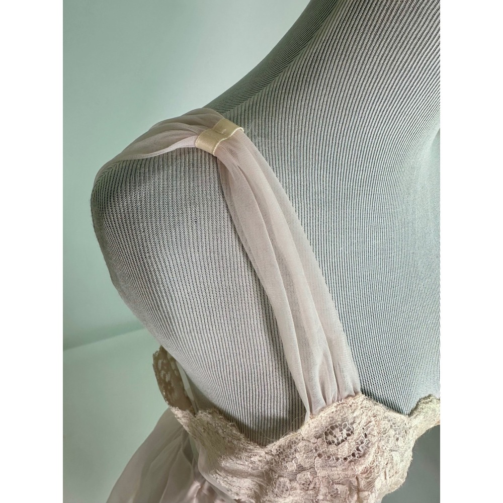 Vintage 1950s Van Raalte Baby Pink Nightgown Lace Nylon Sheer Babydoll Slip - Picture 4 of 7